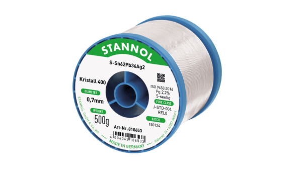 Lötdraht Kristall 400, Sn62Pb36Ag2, RE L0, 0.7mm, 500g