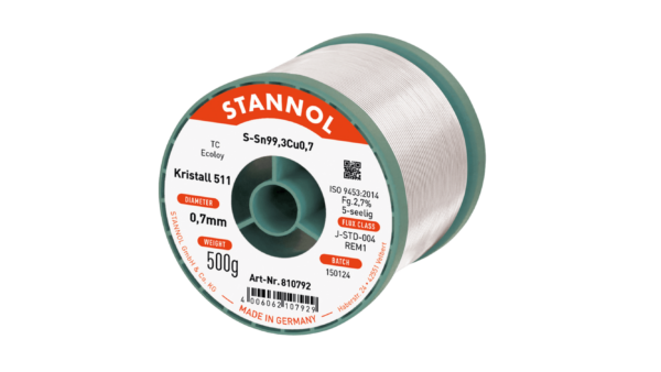 Lötdraht Kristall 511, Sn99,3Cu0,7 - TC, RE M1, 0.7mm, 500g