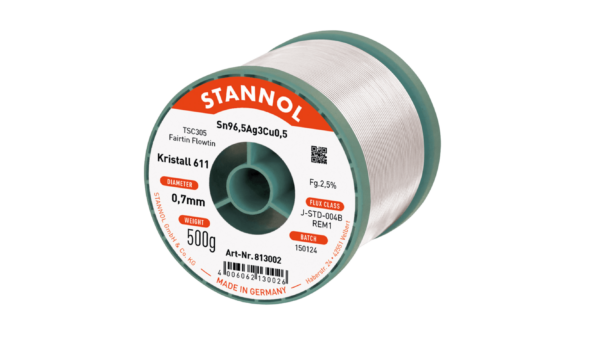 Lötdraht Kristall 611, Sn96,5Ag3Cu0,5 - FLOWTIN TSC305 - Fairtin, 0.7mm, 500g