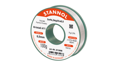 Solder wire crystal 611, Sn96,5Ag3Cu0,5 - FLOWTIN TSC305 - Fairtin, 0.5mm, 100g