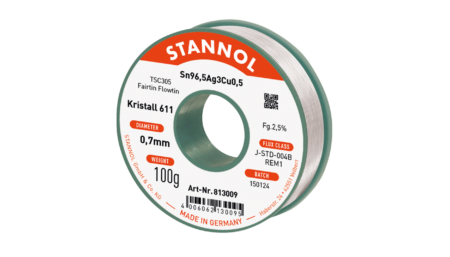 Solder wire crystal 611, Sn96,5Ag3Cu0,5 - FLOWTIN TSC305 - Fairtin, 0.7mm, 100g