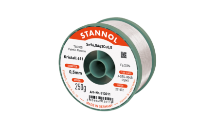 Solder wire crystal 611, Sn96,5Ag3Cu0,5 - FLOWTIN TSC305 - Fairtin, 0.5mm, 250g