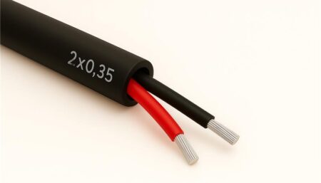 AWG22 cable with black sheath, conductor red+black (roll = 200m), halogen-free