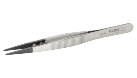 Precision tweezers with pointed plastic tips (PPS) and serrated finger grip