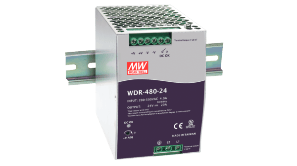 480W DIN rail power supply 24V/20A, 1 or 2-phase