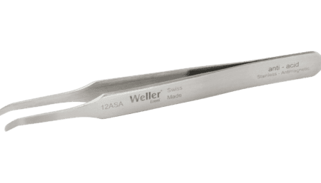Precision tweezers with flat, rounded tips for gripping components