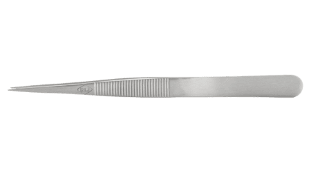 Precision tweezers with serrated finger profile for a secure grip