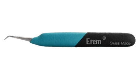 Precision tweezers, 30° curved, recessed. Narrow tips