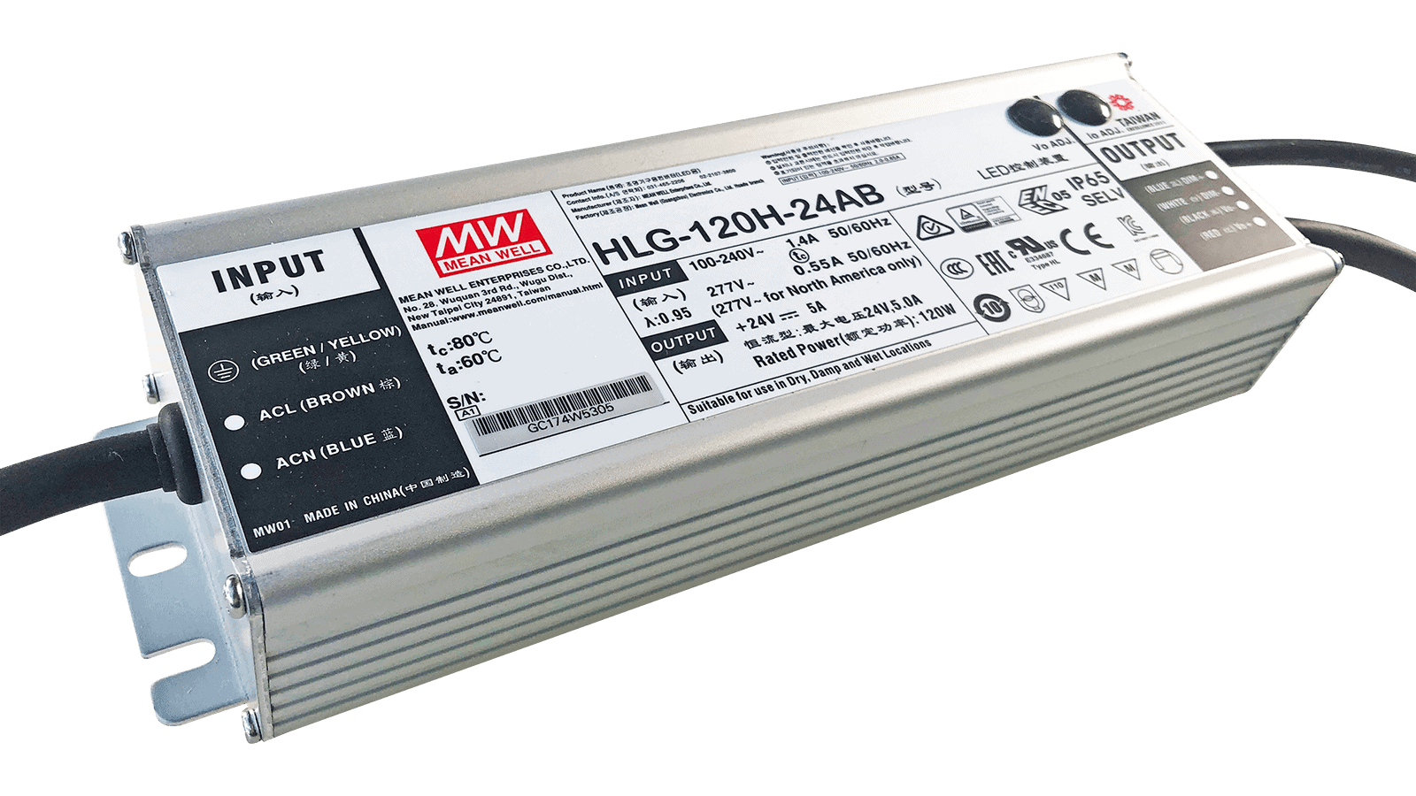 120W LED Treiber CV+CC 24V/5A, 3in1 Dimming + Vo/Io regelbar am Treiber