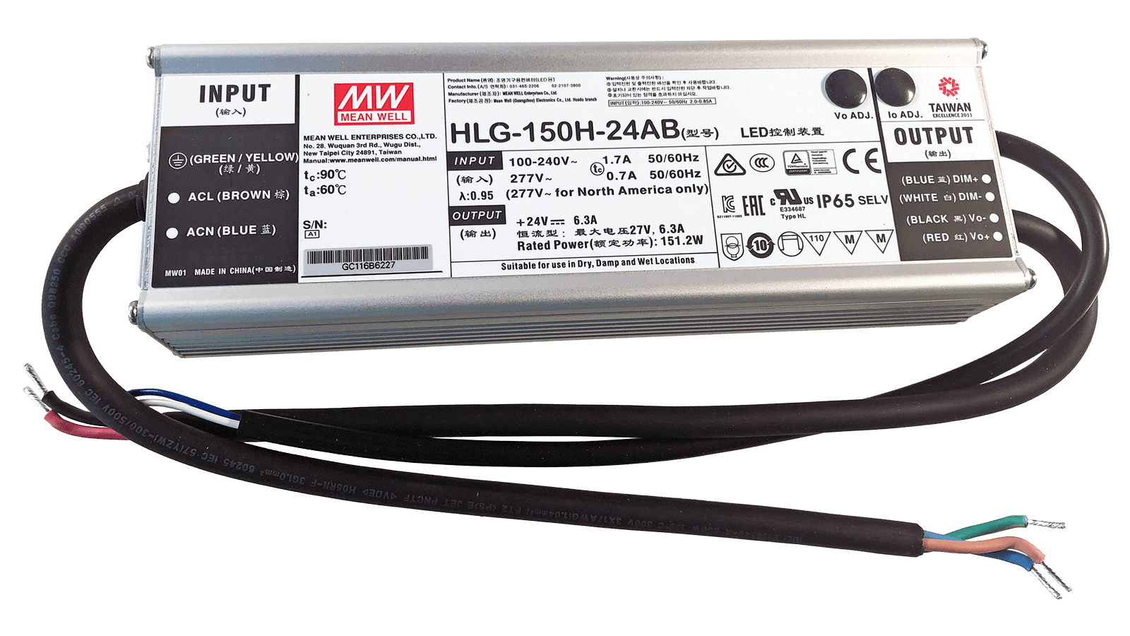150W LED Treiber CV+CC 24V/6.3A, 3in1 Dimming + Vo/Io regelbar am Treiber – Bild 2