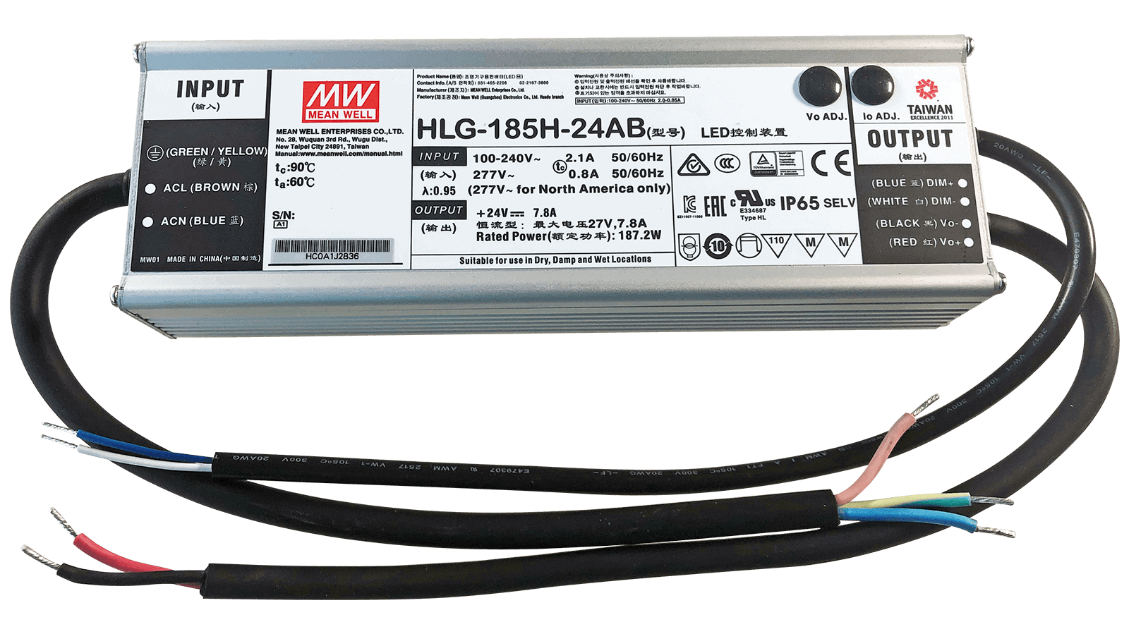 185W LED Treiber CV+CC 24V/7.8A, 3in1 Dimming + Vo/Io regelbar am Treiber – Bild 2