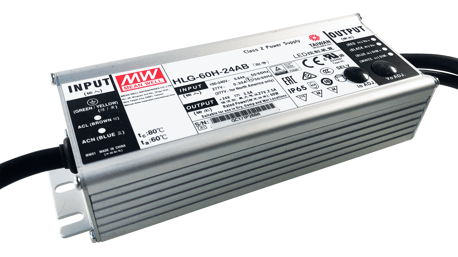 60W LED Treiber CV+CC 24V/2.5A, 3in1 Dimming + Vo/Io regelbar am Treiber