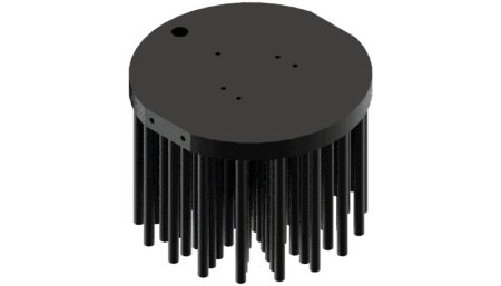 LED pin fin heat sink, ø111mm, H 80mm, Base 10mm, Zhaga holes, Black
