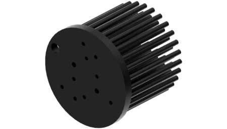 Zhaga LED pin fin heat sink, ø60, H 50, Base 5mm, Black anodized