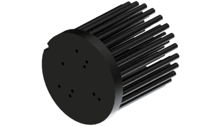 LED pin fin heat sink, ø67mm, H 68mm, Base 8mm, Zhaga&amp;Philips holes, Black