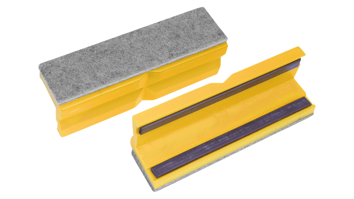 Schonbacken Filz/Kunststoff 100mm gelb, mit Magnetleiste (Paar)