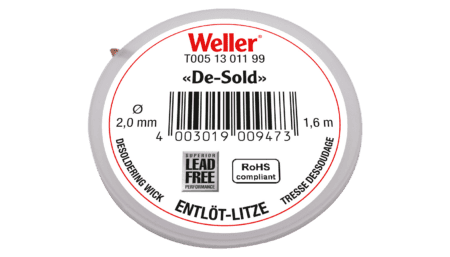 Desoldering braid 1.6 m spool, width 2 mm
