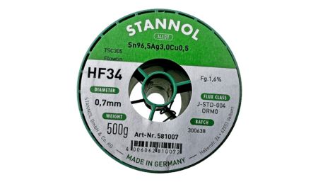 Solder wire HF34, Sn96,5Ag3Cu0,5 - FLOWTIN TSC305, OR M0, 0.7mm, 500g