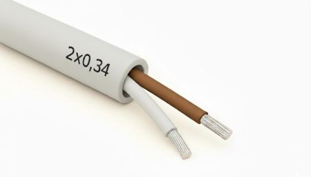 AWG22 cable with gray sheath, conductor white+brown (roll = 100m)