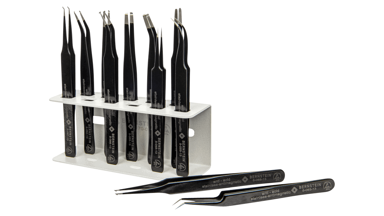 ESD SMD Pinzetten-Satz geometrisch 11 tlg mit Halter TWEEZ