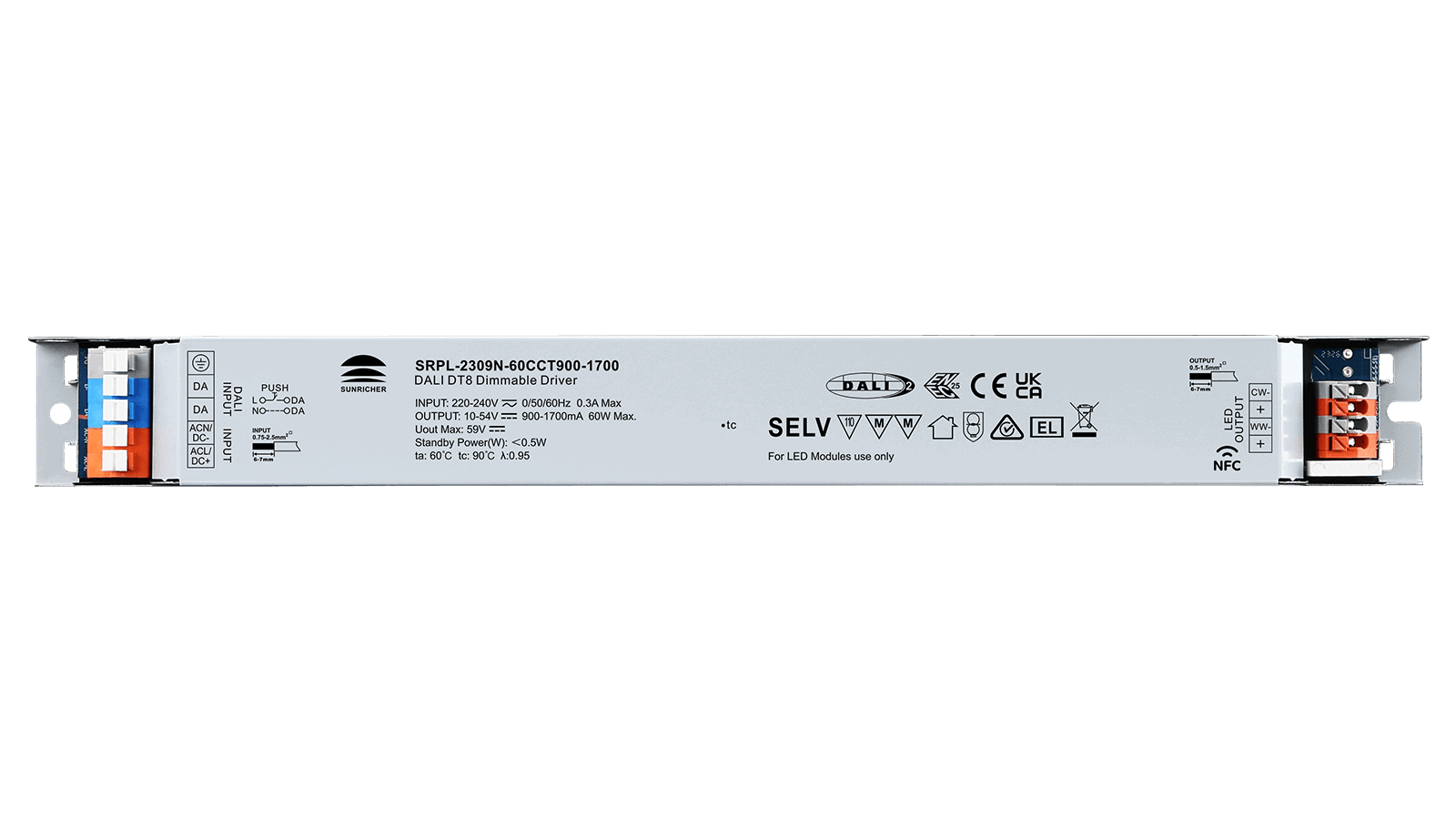 60W DALI2 DT8, AC-PUSH, Tunable white, Linearer Konstantstrom LED Treiber, 900-1700mA, NFC – Bild 3