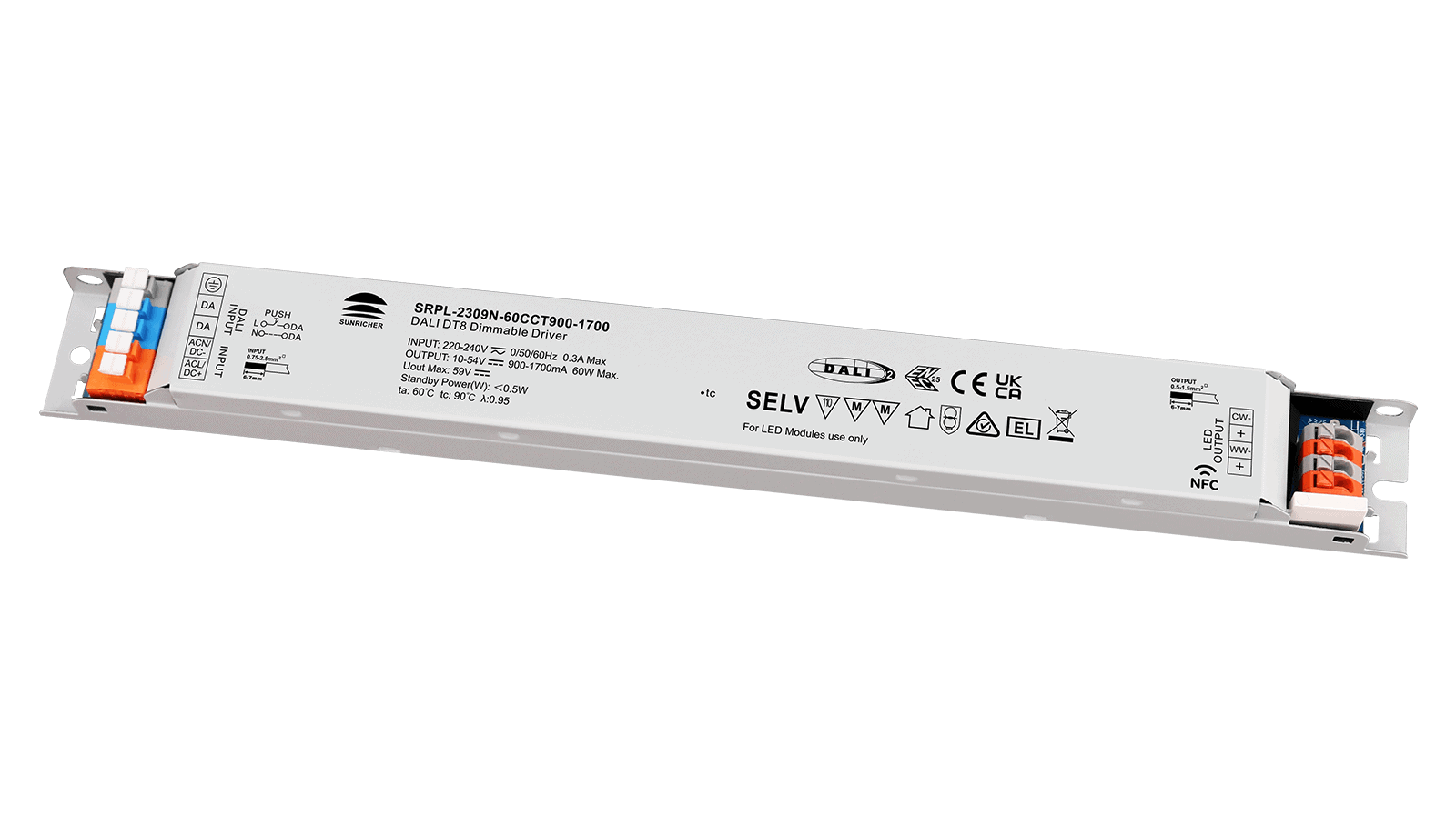 60W DALI2 DT8, AC-PUSH, Tunable white, Linearer Konstantstrom LED Treiber, 900-1700mA, NFC – Bild 2