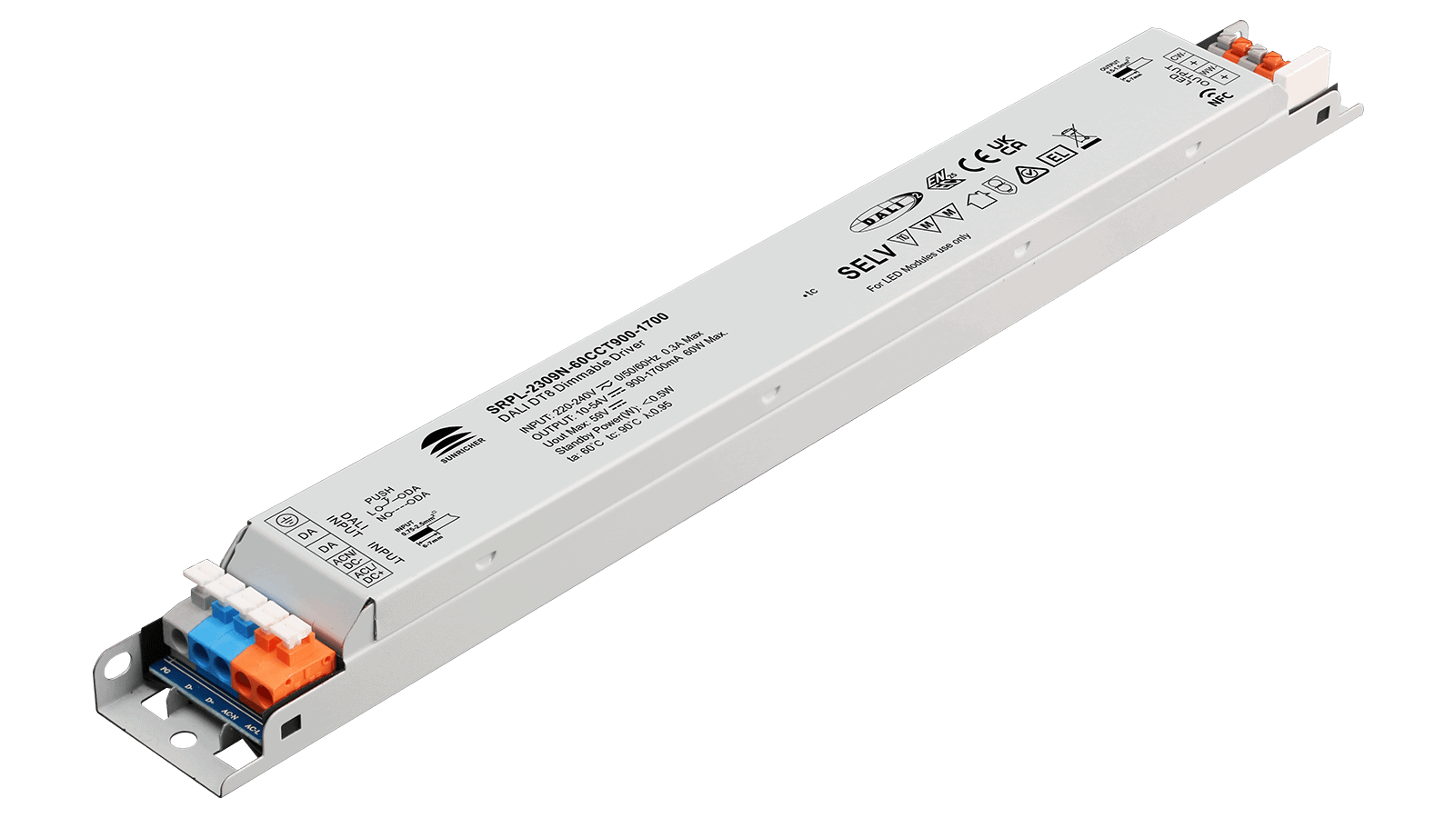 60W DALI2 DT8, AC-PUSH, Tunable white, Linearer Konstantstrom LED Treiber, 900-1700mA, NFC