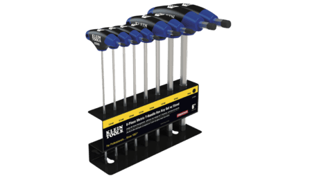 Hexagon wrench set, metric, Journeyman, T-handle, 6-inch/stand, 8-piece