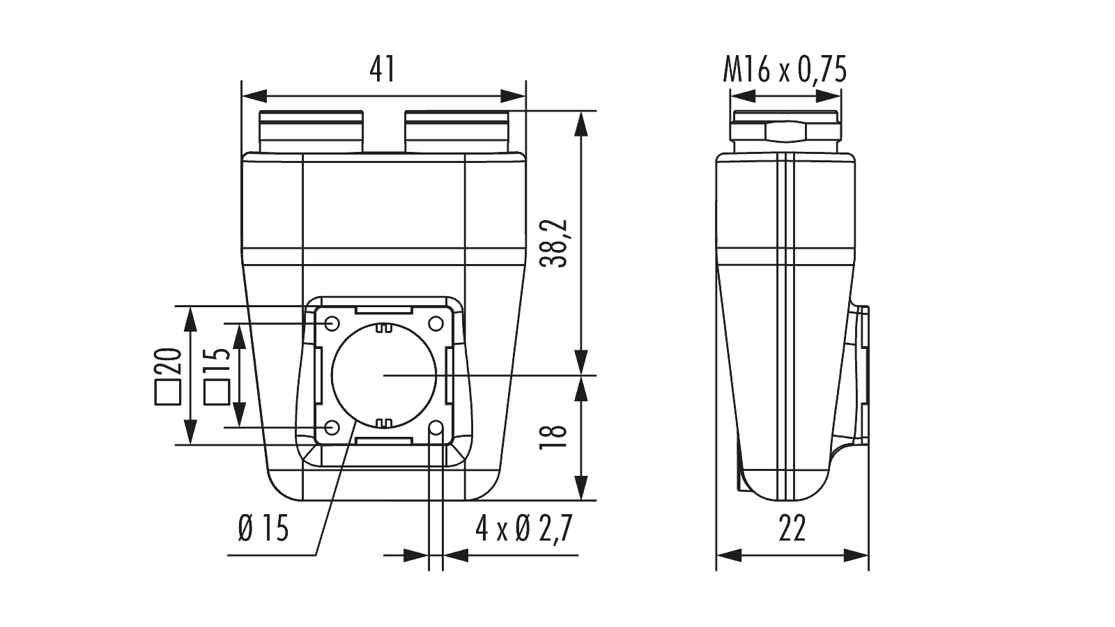 Gehäuse M16 Kabelsteckverbinder TWINTUS Flansch 20 x 20mm – Bild 2