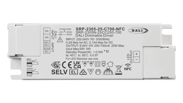 25W DALI2 DT6, AC-PUSH, Konstantstrom LED Treiber, 250-700mA, NFC