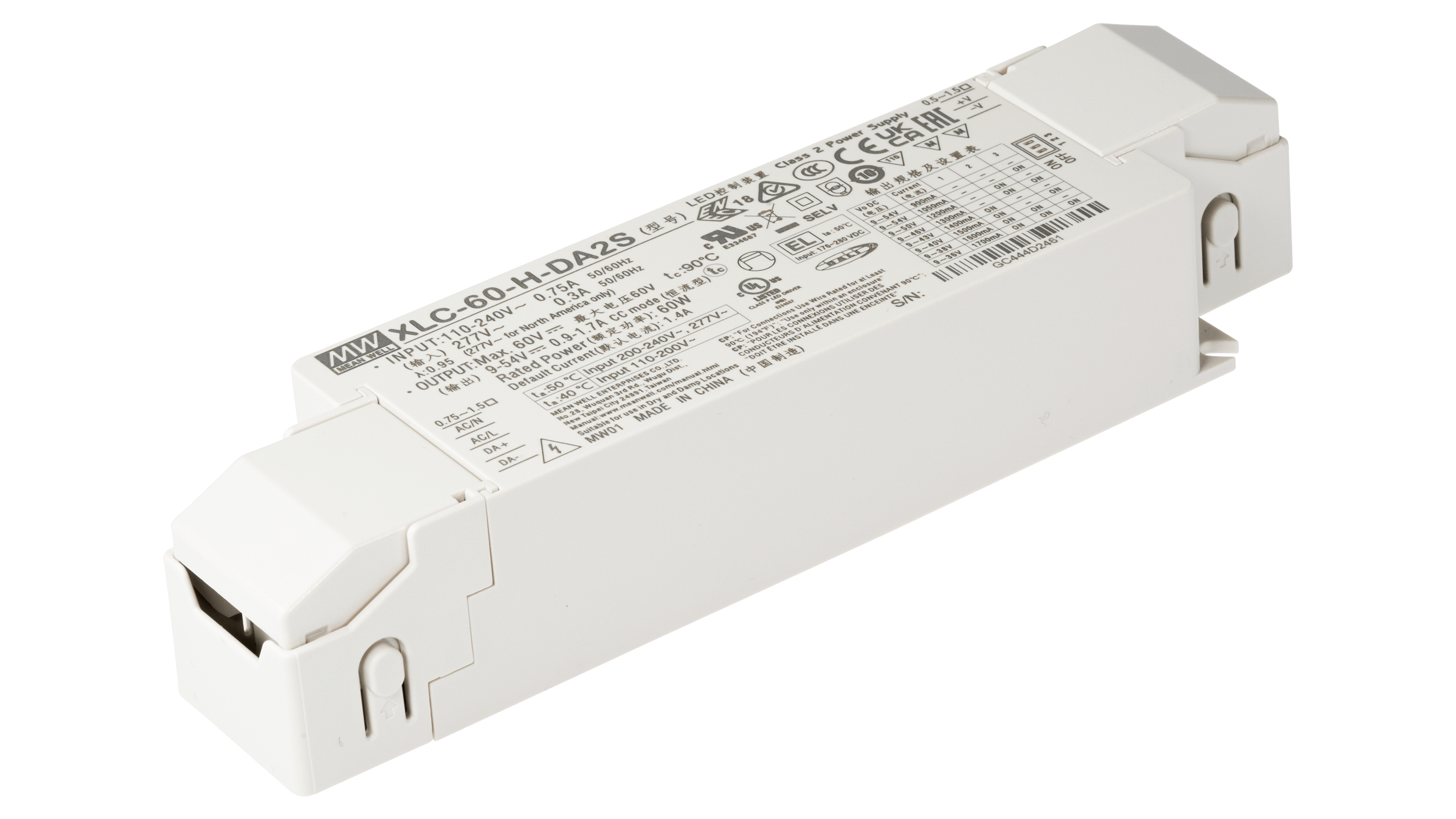 60W LED Betriebsgerät 900mA bis 1700mA/9V...54V, DALI2, AC Push, Independent