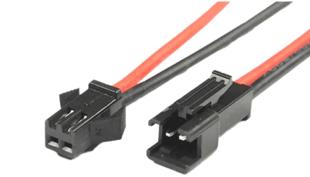 1000 mm extension cord, AWG 22, red/black, with plug and socket
