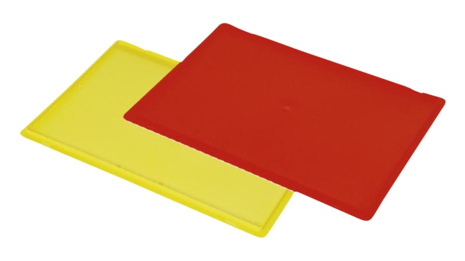 Scharnierdeckel für Lagerbehälter aus IDP - Ableitfähig in gelb und rot