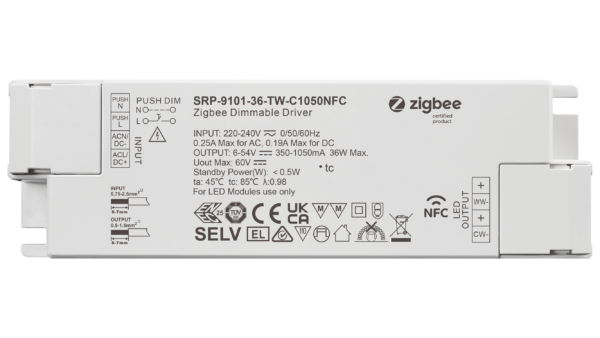 36W ZigBee 3.0, AC-PUSH, Tunable White LED TREIBER CC 350-1050mA mit NFC