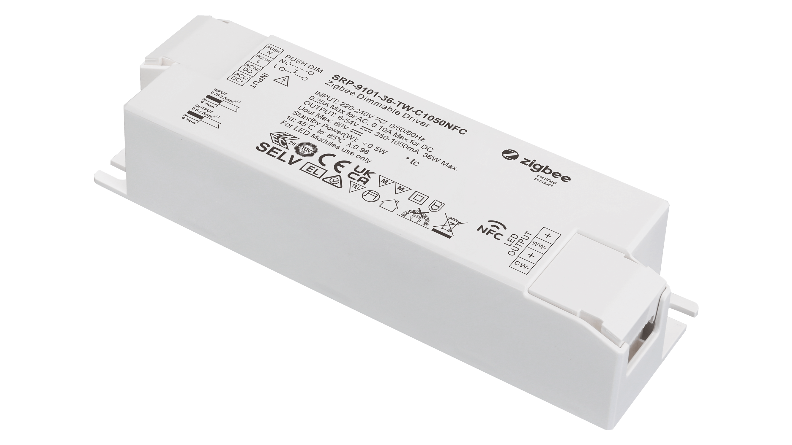 36W ZigBee 3.0, AC-PUSH, Tunable White LED TREIBER CC 350-1050mA mit NFC – Bild 3