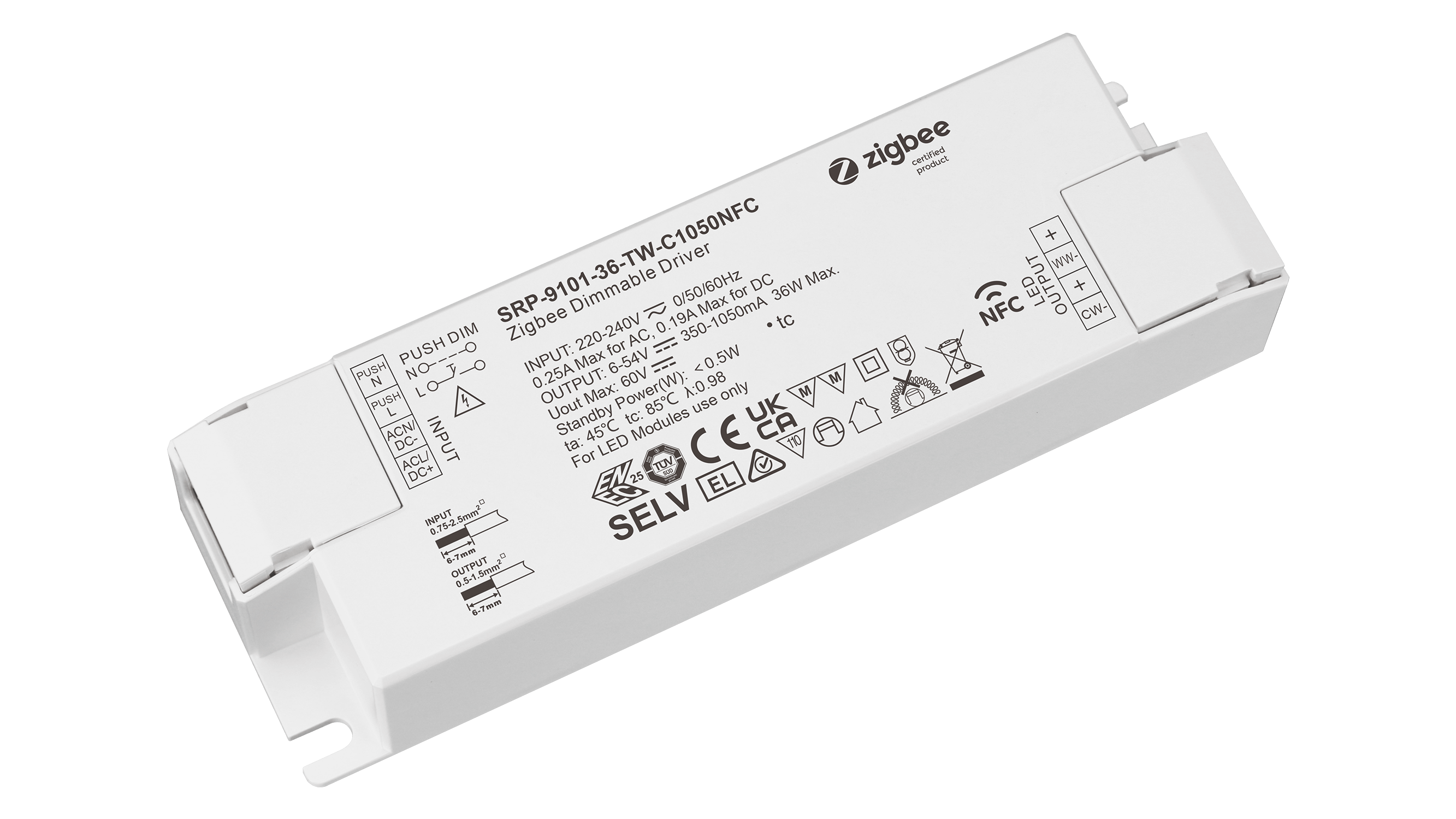 36W ZigBee 3.0, AC-PUSH, Tunable White LED TREIBER CC 350-1050mA mit NFC – Bild 2