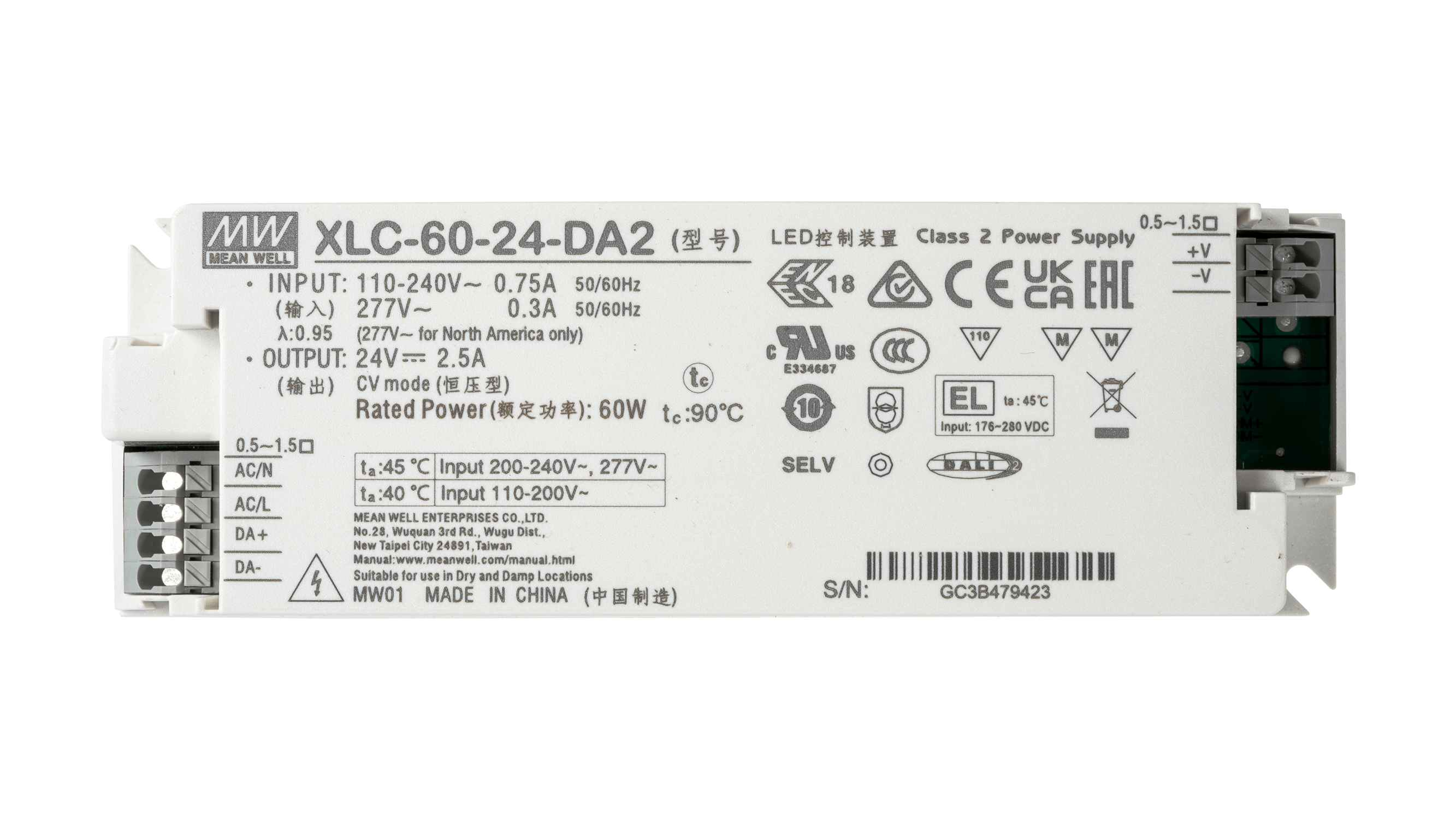 60W LED Betriebsgerät 900mA bis 1700mA/9V...54V, DALI2, AC Push – Bild 2