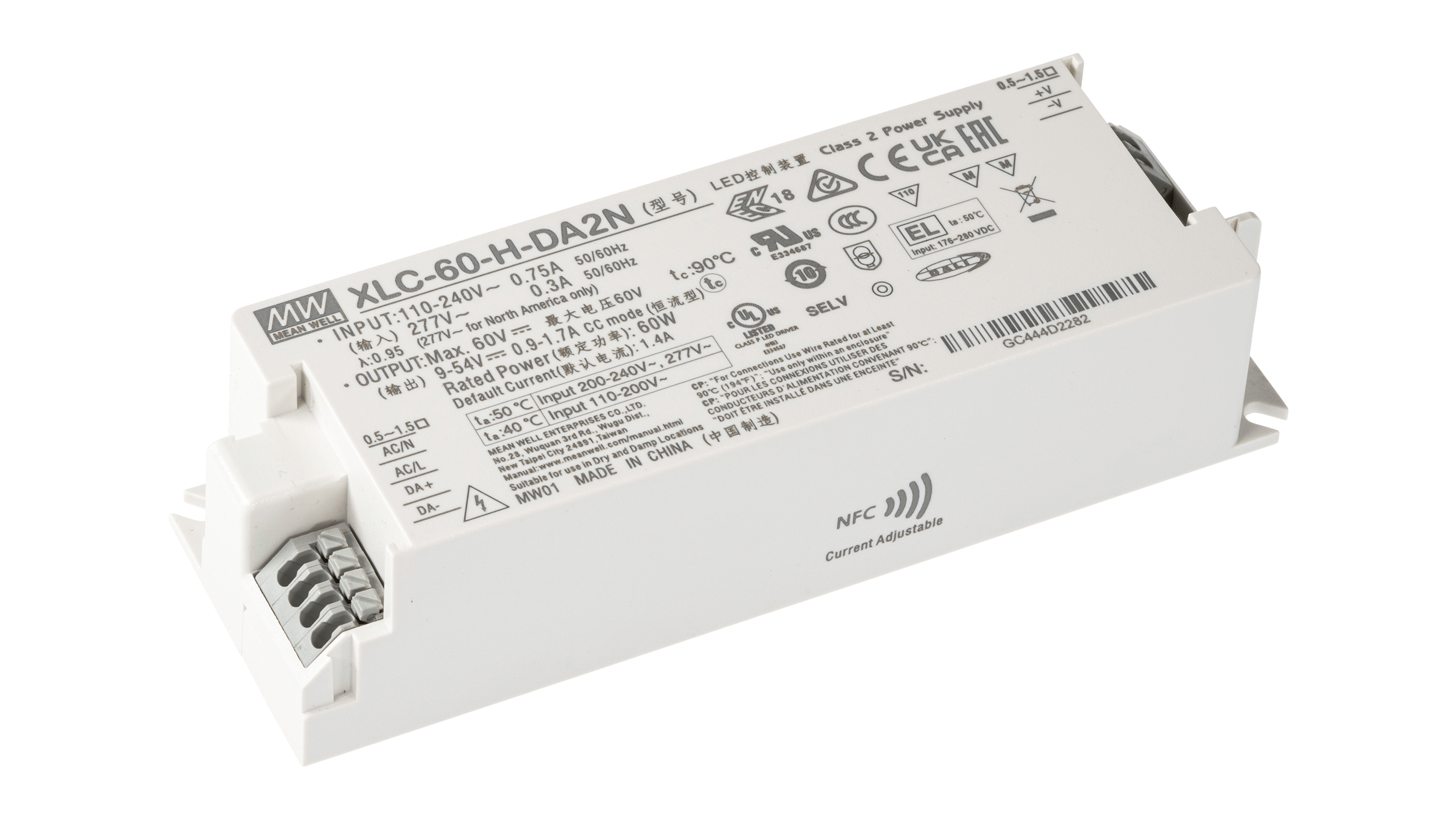 60W LED Betriebsgerät 900mA bis 1700mA/9V...54V, DALI2, AC Push