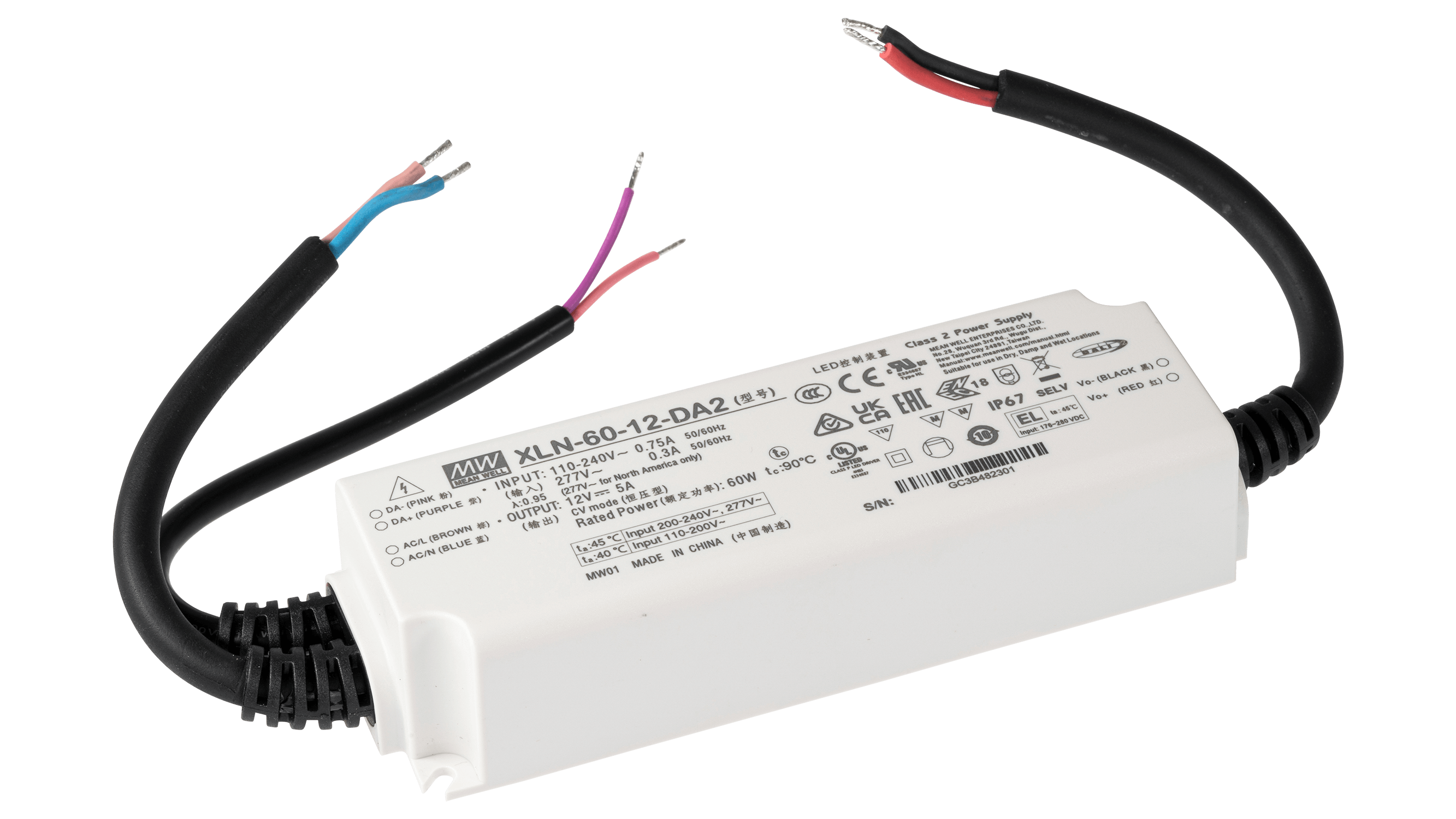 60W LED Betriebsgerät 12V/5A, DALI2, AC Push