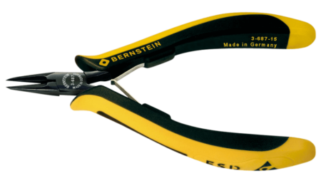 ESD needle nose pliers EUROline dissipative 140 mm smooth gripping surfaces