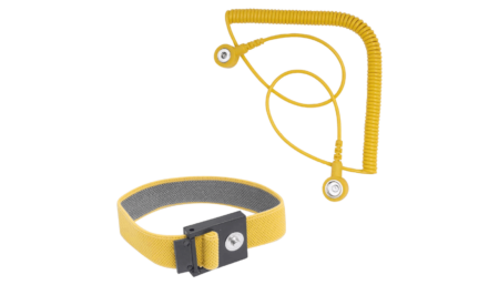 ESD contact wrist strap with spiral cable, yellow, 2.4 m