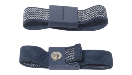 ESD contact wrist strap suitable for 3-4 mm push button, blue