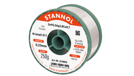 Solder wire crystal 511, Sn95,5Ag3,8Cu0,7 - FLOWTIN TSC, RE M1, 0.23mm, 250g