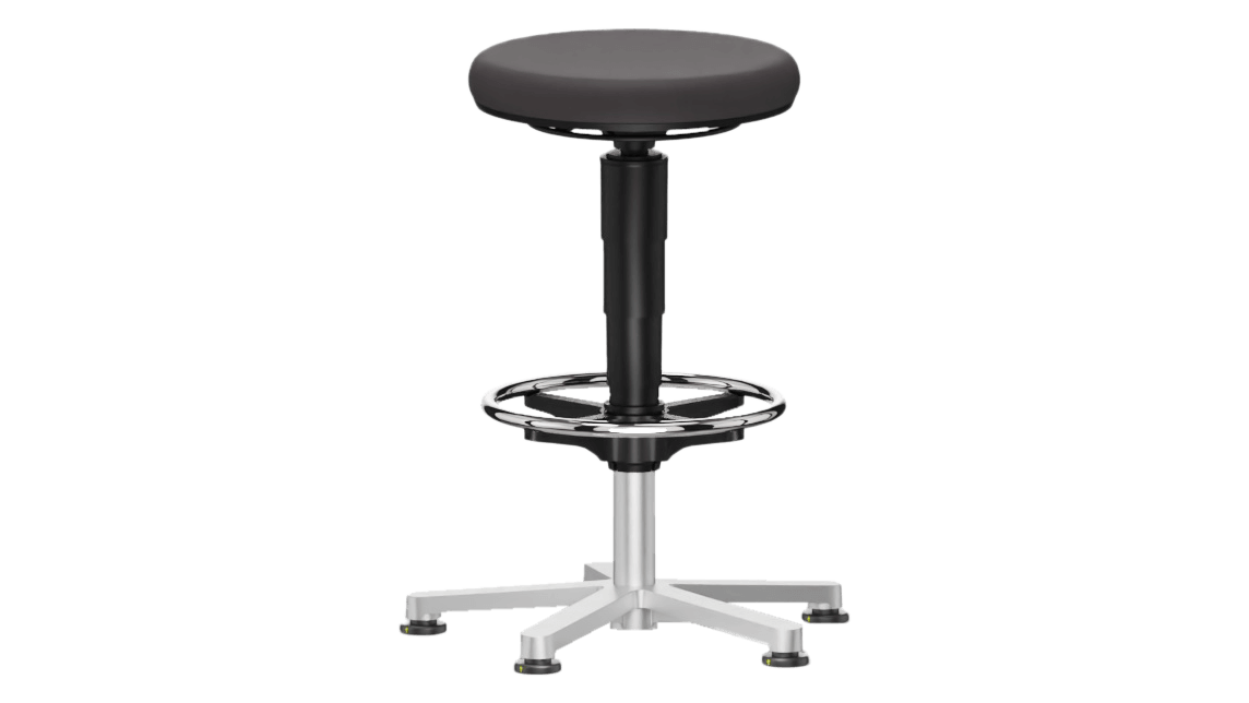 ESD Hocker 3 mit Gleiter und Fussring, Sitzhöhe 560 - 830 mm, schwarz