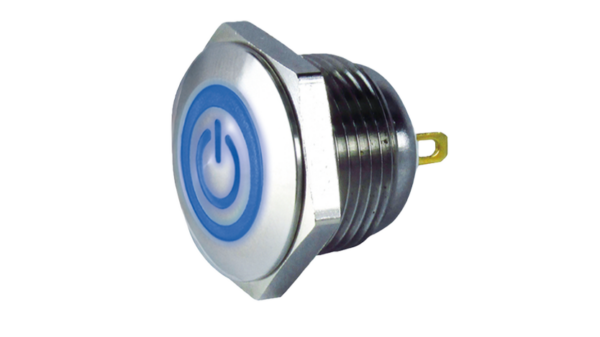 Illuminated Pushbutton switch with power imprint, blue
