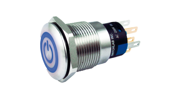 Beleuchteter Druckschalter mit Power Aufdruck, blau