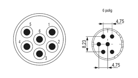 M23 Signal Insert de contact (m), 6 pôles Insert à souder