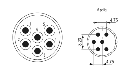 M23 Signal Insert de contact (w) 6 pôles Insert à souder
