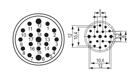 M23 signal contact insert 19-pin (m), crimp insert without contacts