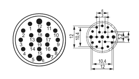 M23 signal contact insert 19-pin (w), crimp insert without contacts
